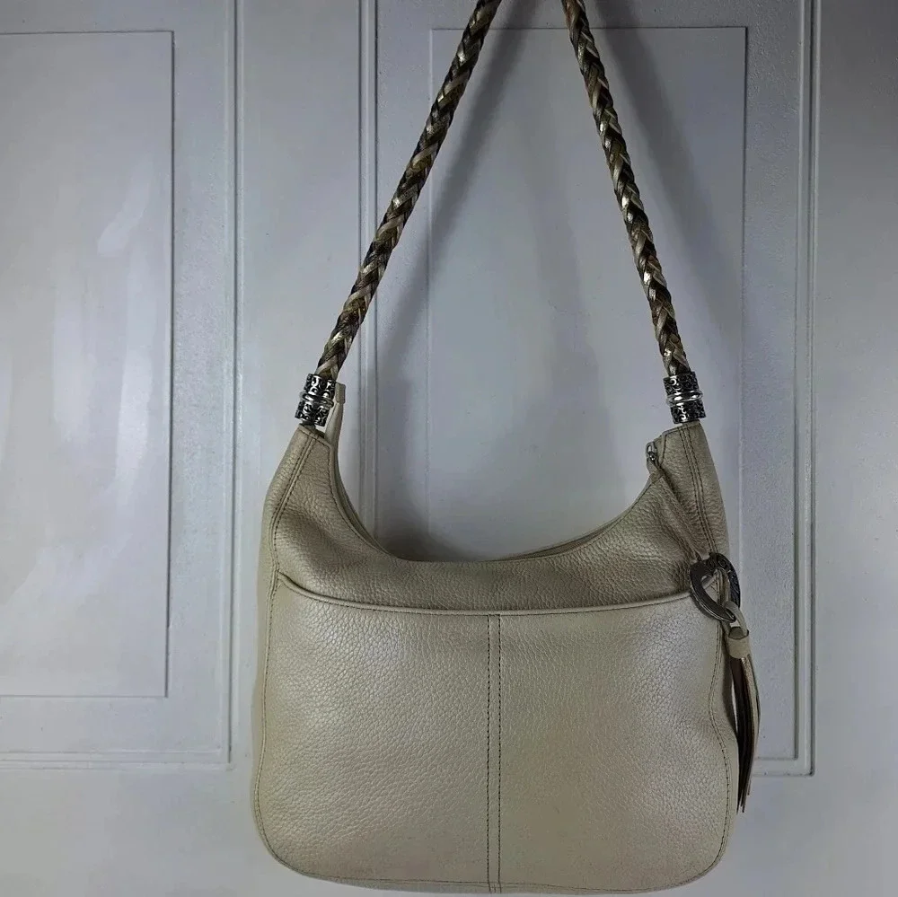 Brighton Barbados Ziptop Hobo Pearl Leather Bag Purse - Picture 1 of 13